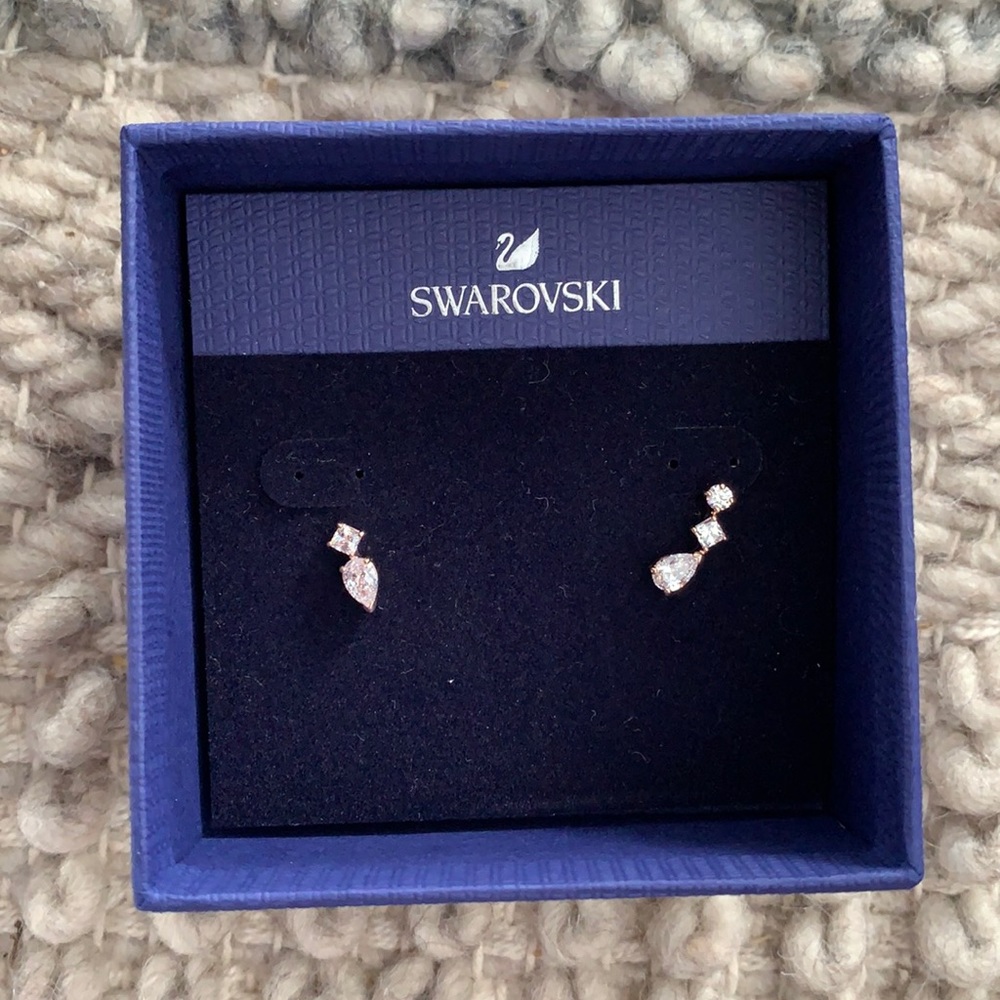 NIB Swarovski Crystal Asymmetrical stud earrings in rose-gold-tone plated
